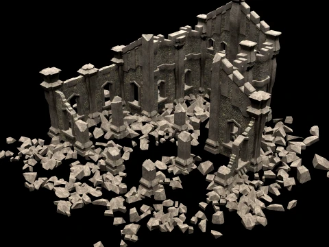 RUINED RUIN MEDIEVAL CHURCH TEMPLE GOTHIC CASTLE COLLECTION Low-poly 3D Model