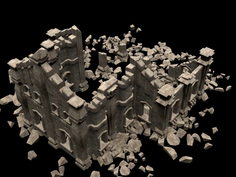 RUINED RUIN MEDIEVAL CHURCH TEMPLE GOTHIC CASTLE COLLECTION Low-poly 3D Model