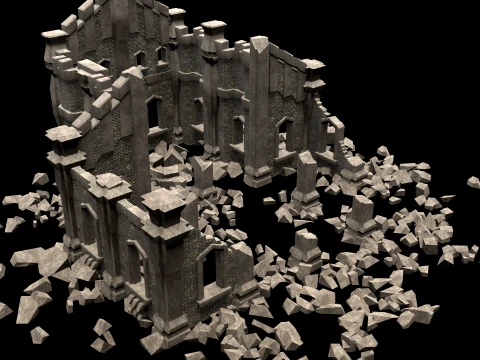 RUINED RUIN MEDIEVAL CHURCH TEMPLE GOTHIC CASTLE COLLECTION Low-poly 3D Model