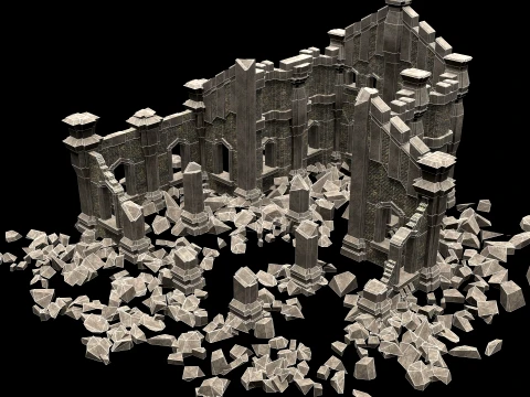 RUINED RUIN MEDIEVAL CHURCH TEMPLE GOTHIC CASTLE COLLECTION Low-poly 3D Model