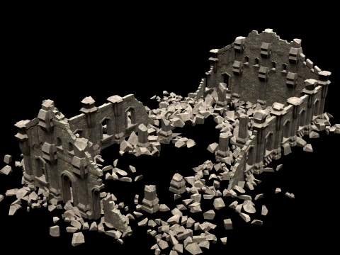 RUINED RUIN MEDIEVAL CHURCH TEMPLE GOTHIC CASTLE COLLECTION Low-poly 3D Model