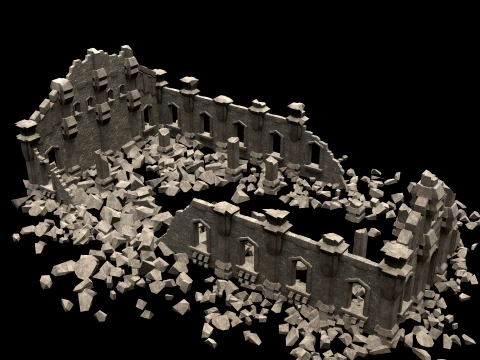 RUINED RUIN MEDIEVAL CHURCH TEMPLE GOTHIC CASTLE COLLECTION Low-poly 3D Model