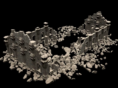 RUINED RUIN MEDIEVAL CHURCH TEMPLE GOTHIC CASTLE COLLECTION Low-poly 3D Model