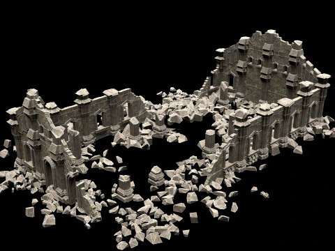 RUINED RUIN MEDIEVAL CHURCH TEMPLE GOTHIC CASTLE COLLECTION Low-poly 3D Model