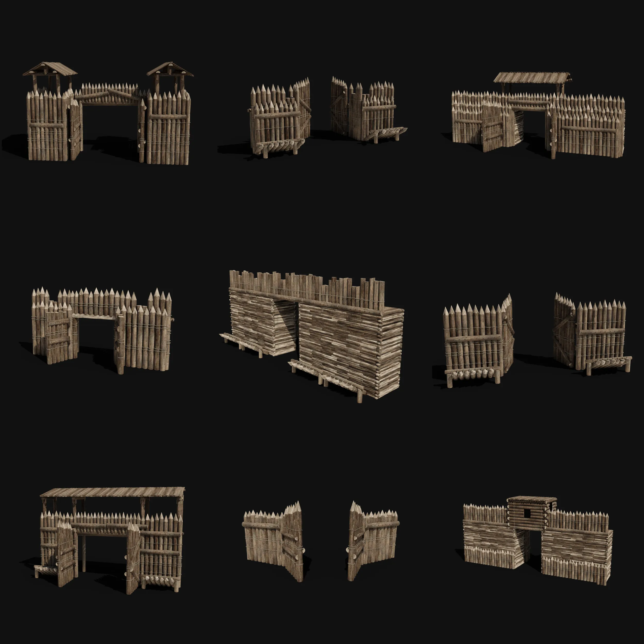 WOODEN GATE DOOR PALISADE WALLS MEDIEVAL FANTASY COLLECTION Low-poly 3D Model .c4d .max .obj .3ds .fbx .stl .blend 
