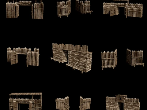 WOODEN GATE DOOR PALISADE WALLS MEDIEVAL FANTASY COLLECTION Low-poly 3D Model