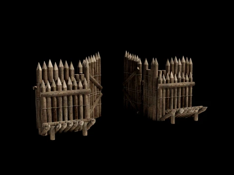 WOODEN GATE DOOR PALISADE WALLS MEDIEVAL FANTASY COLLECTION Low-poly 3D Model