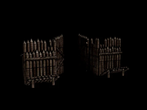 WOODEN GATE DOOR PALISADE WALLS MEDIEVAL FANTASY COLLECTION Low-poly 3D Model