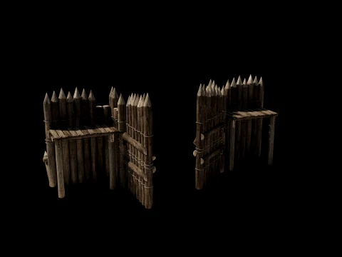 WOODEN GATE DOOR PALISADE WALLS MEDIEVAL FANTASY COLLECTION Low-poly 3D Model