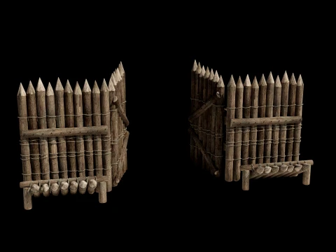 WOODEN GATE DOOR PALISADE WALLS MEDIEVAL FANTASY COLLECTION Low-poly 3D Model