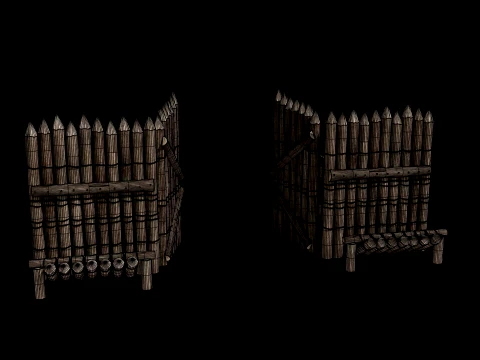 WOODEN GATE DOOR PALISADE WALLS MEDIEVAL FANTASY COLLECTION Low-poly 3D Model