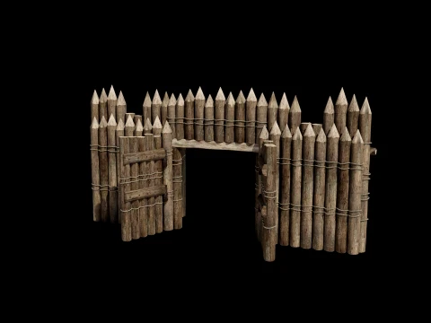 WOODEN GATE DOOR PALISADE WALLS MEDIEVAL FANTASY COLLECTION Low-poly 3D Model