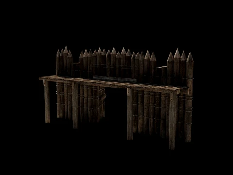 WOODEN GATE DOOR PALISADE WALLS MEDIEVAL FANTASY COLLECTION Low-poly 3D Model