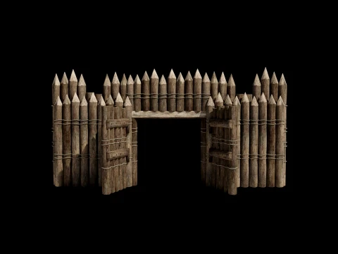 WOODEN GATE DOOR PALISADE WALLS MEDIEVAL FANTASY COLLECTION Low-poly 3D Model