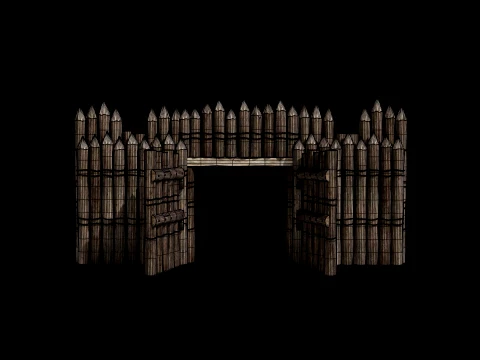 WOODEN GATE DOOR PALISADE WALLS MEDIEVAL FANTASY COLLECTION Low-poly 3D Model