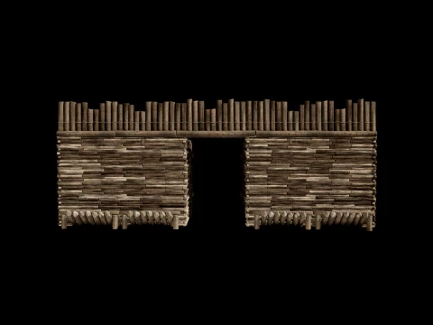 WOODEN GATE DOOR PALISADE WALLS MEDIEVAL FANTASY COLLECTION Low-poly 3D Model