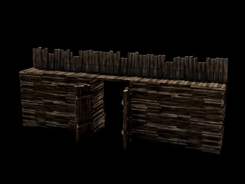 WOODEN GATE DOOR PALISADE WALLS MEDIEVAL FANTASY COLLECTION Low-poly 3D Model