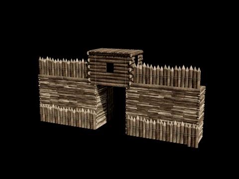 WOODEN GATE DOOR PALISADE WALLS MEDIEVAL FANTASY COLLECTION Low-poly 3D Model