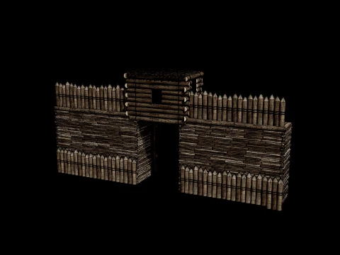 WOODEN GATE DOOR PALISADE WALLS MEDIEVAL FANTASY COLLECTION Low-poly 3D Model