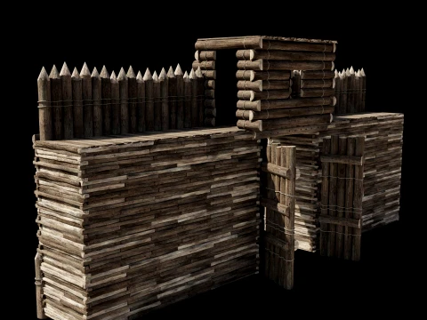 WOODEN GATE DOOR PALISADE WALLS MEDIEVAL FANTASY COLLECTION Low-poly 3D Model