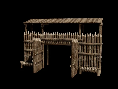 WOODEN GATE DOOR PALISADE WALLS MEDIEVAL FANTASY COLLECTION Low-poly 3D Model