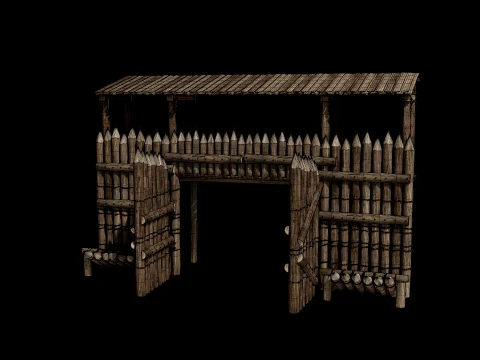 WOODEN GATE DOOR PALISADE WALLS MEDIEVAL FANTASY COLLECTION Low-poly 3D Model