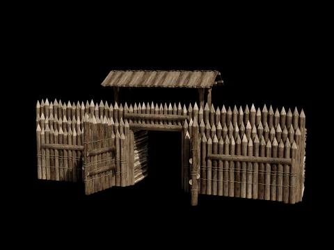 WOODEN GATE DOOR PALISADE WALLS MEDIEVAL FANTASY COLLECTION Low-poly 3D Model