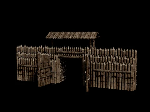 WOODEN GATE DOOR PALISADE WALLS MEDIEVAL FANTASY COLLECTION Low-poly 3D Model