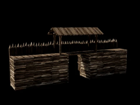 WOODEN GATE DOOR PALISADE WALLS MEDIEVAL FANTASY COLLECTION Low-poly 3D Model