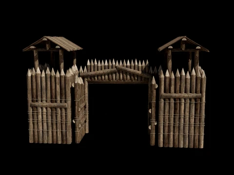 WOODEN GATE DOOR PALISADE WALLS MEDIEVAL FANTASY COLLECTION Low-poly 3D Model
