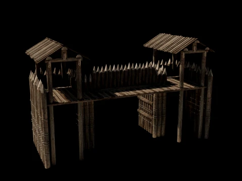 WOODEN GATE DOOR PALISADE WALLS MEDIEVAL FANTASY COLLECTION Low-poly 3D Model