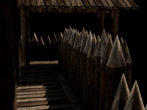 WOODEN GATE DOOR PALISADE WALLS MEDIEVAL FANTASY COLLECTION Low-poly 3D Model