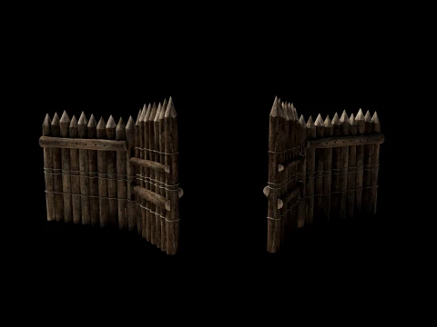 WOODEN GATE DOOR PALISADE WALLS MEDIEVAL FANTASY COLLECTION Low-poly 3D Model