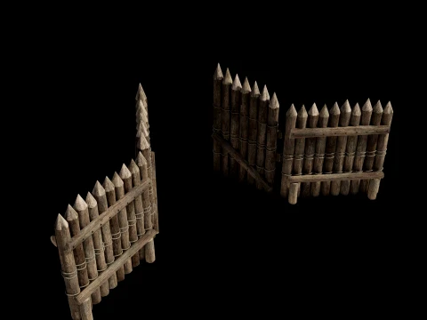 WOODEN GATE DOOR PALISADE WALLS MEDIEVAL FANTASY COLLECTION Low-poly 3D Model