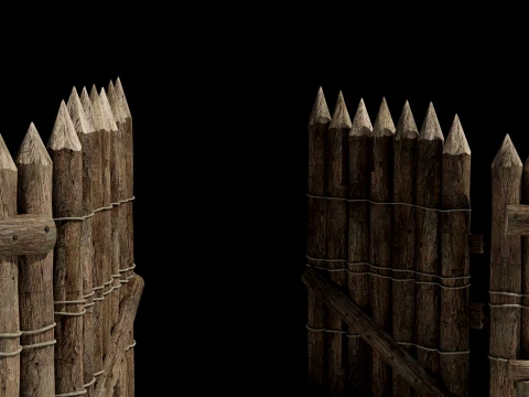 WOODEN GATE DOOR PALISADE WALLS MEDIEVAL FANTASY COLLECTION Low-poly 3D Model