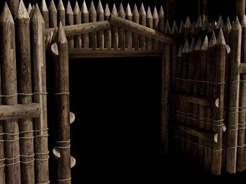 WOODEN GATE DOOR PALISADE WALLS MEDIEVAL FANTASY COLLECTION Low-poly 3D Model