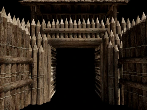 WOODEN GATE DOOR PALISADE WALLS MEDIEVAL FANTASY COLLECTION Low-poly 3D Model