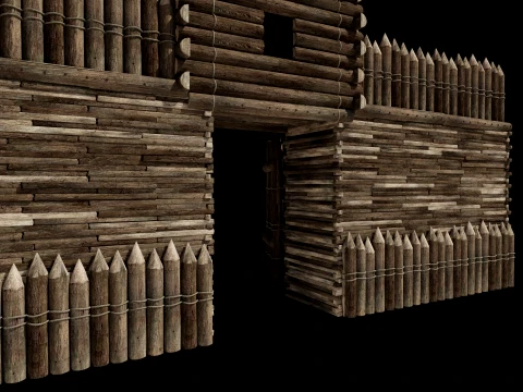 WOODEN GATE DOOR PALISADE WALLS MEDIEVAL FANTASY COLLECTION Low-poly 3D Model