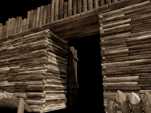 WOODEN GATE DOOR PALISADE WALLS MEDIEVAL FANTASY COLLECTION Low-poly 3D Model
