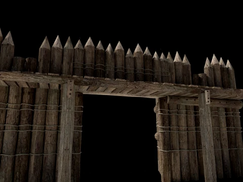 WOODEN GATE DOOR PALISADE WALLS MEDIEVAL FANTASY COLLECTION Low-poly 3D Model