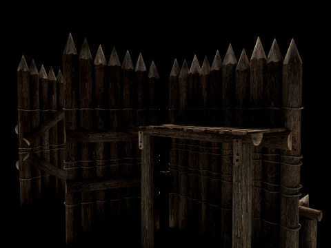 WOODEN GATE DOOR PALISADE WALLS MEDIEVAL FANTASY COLLECTION Low-poly 3D Model