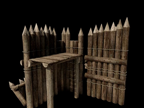WOODEN GATE DOOR PALISADE WALLS MEDIEVAL FANTASY COLLECTION Low-poly 3D Model