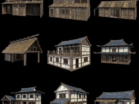 ASIAN JAPAN ORIENTAL INDUSTRIAL CITY BUILDING HOUSE COLLECTION Low-poly 3D Model