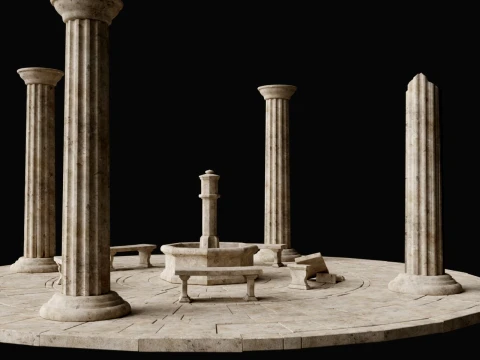 ANCIENT RUIN GREEK ROMAN TEMPLE MONUMENT STATUE COLUMN PACK Low-poly 3D Model