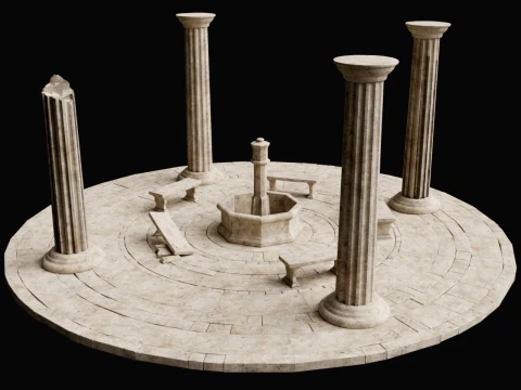 ANCIENT RUIN GREEK ROMAN TEMPLE MONUMENT STATUE COLUMN PACK Low-poly 3D Model
