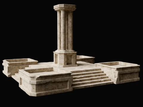 ANCIENT RUIN GREEK ROMAN TEMPLE MONUMENT STATUE COLUMN PACK Low-poly 3D Model