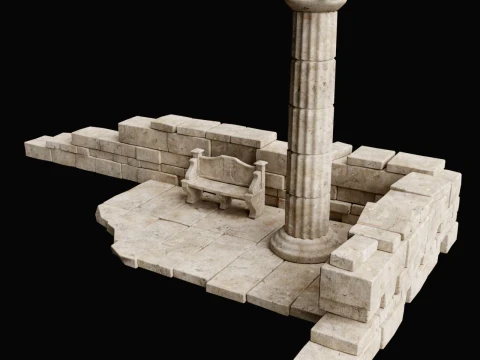 ANCIENT RUIN GREEK ROMAN TEMPLE MONUMENT STATUE COLUMN PACK Low-poly 3D Model