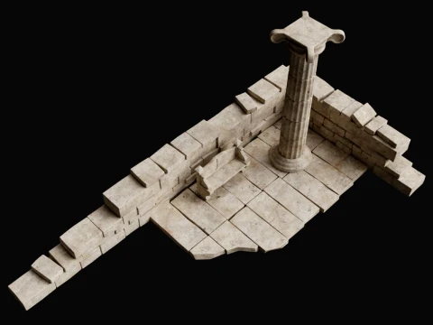 ANCIENT RUIN GREEK ROMAN TEMPLE MONUMENT STATUE COLUMN PACK Low-poly 3D Model