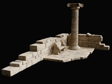 ANCIENT RUIN GREEK ROMAN TEMPLE MONUMENT STATUE COLUMN PACK Low-poly 3D Model