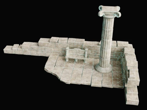 ANCIENT RUIN GREEK ROMAN TEMPLE MONUMENT STATUE COLUMN PACK Low-poly 3D Model